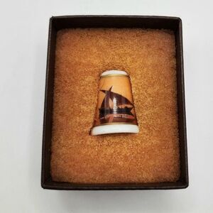 Vintage porcelain Limoges sunset ships thimble